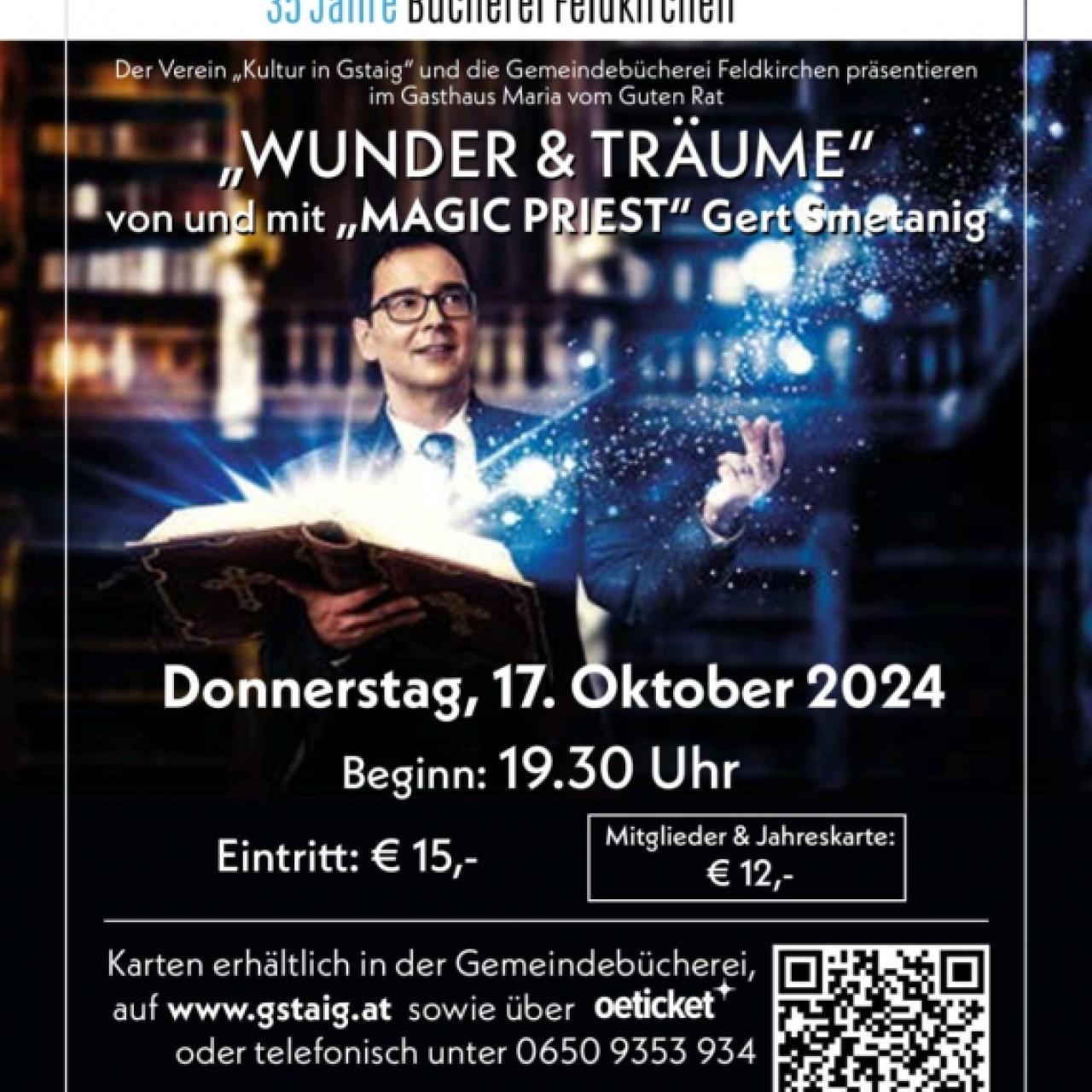 Plakat: Zaubershow "Wunder und Träume" von und mit "Magic Priest" 